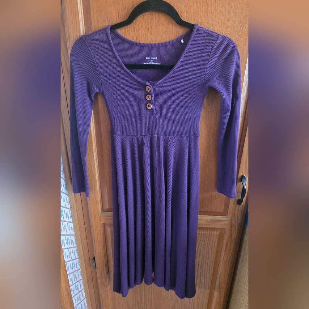 Posh Peanut Girls 10Y Worn Once Plum Long Sleeve Henley Waffle Knit Dress